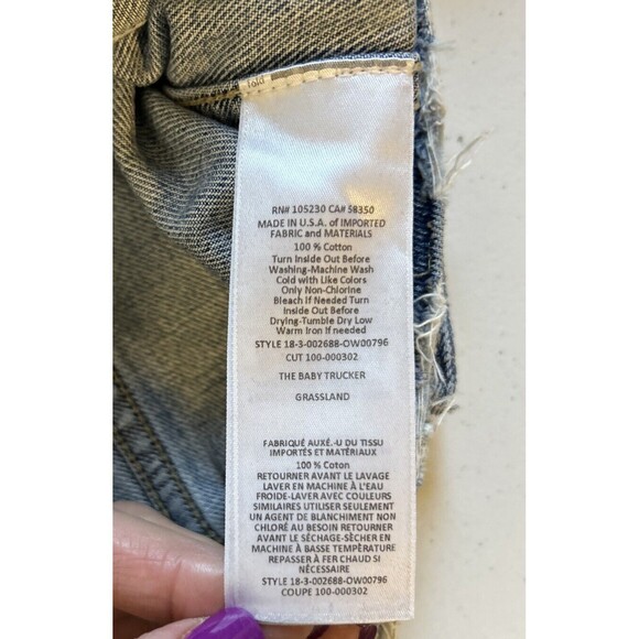 Current/Elliott The Baby Trucker Grassland Denim Jean Jacket Women 1 Destressed - Picture 7 of 10